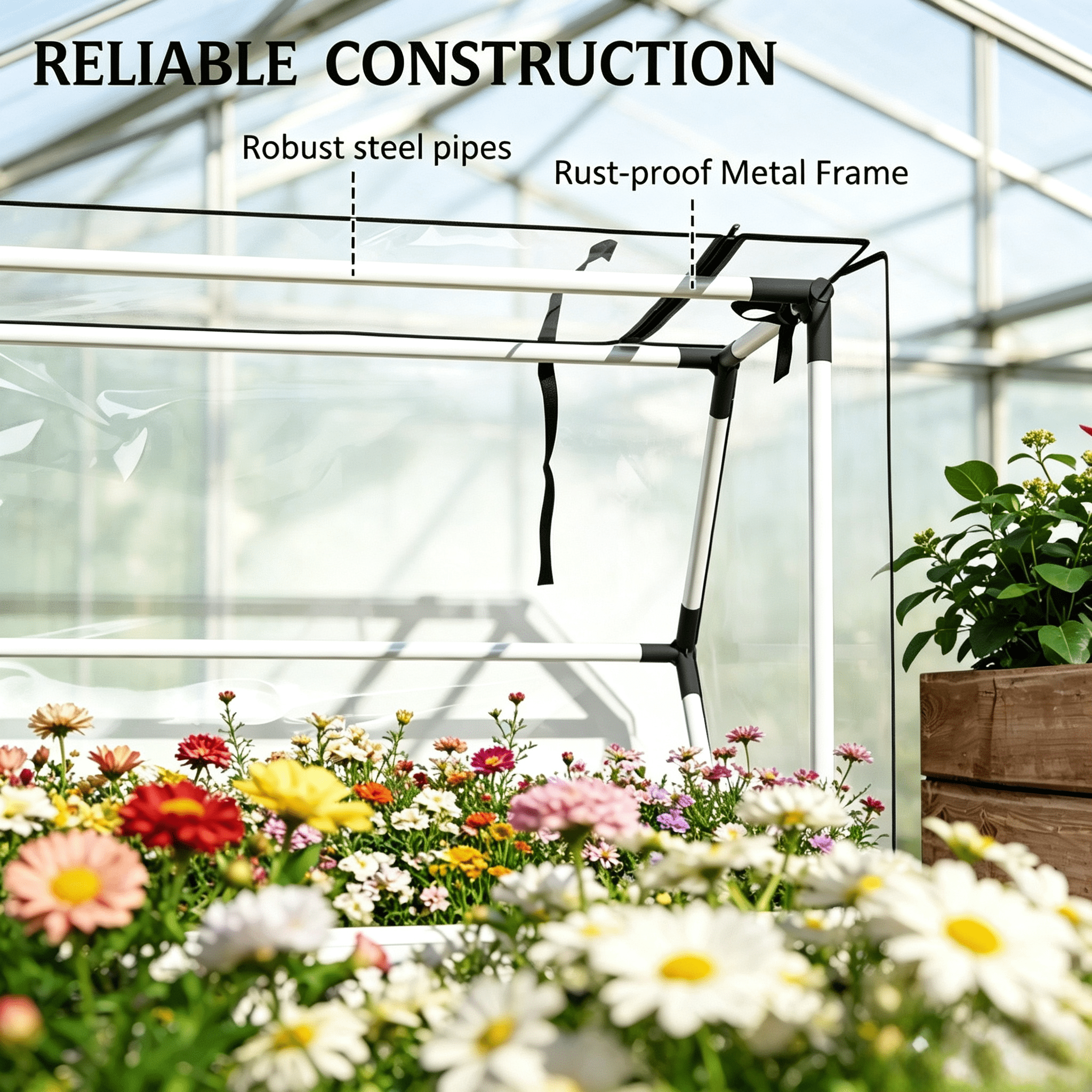 White 2-in-1 Raised Planter Box with Greenhouse Cover, Elevated Garden Bed with Flip-Up Door, Metal Steel Frame, Drainage Hole, 110 Lbs Capacity for Outdoor Plants Vegetables Herbs