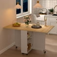 thumbnail image 6 of Folding dining table with wheels and drop leaf design for small spaces, foldable table with 2-layer storage rack and kitchen drawer, 6 of 9