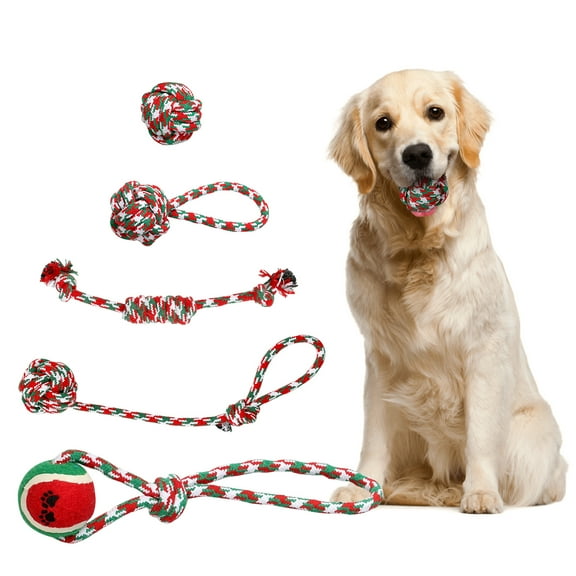 iMounTEK 5pcs Christmas Interactive Cotton Rope Toy, Puppy Chew Dog Toys Christmas Decoration for Pet Teeth Cleaning