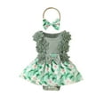 thumbnail image 2 of Umbreon Green Baby Girl Clothes Trendyborn Dresses Summer Ruffe Sleeves Bodysuit Lace Butterflies Cute Romper Outfits Headband 0-12 Months, 2 of 4