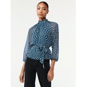 Scoop Women's Smocked Neck Tie Waist Blouse