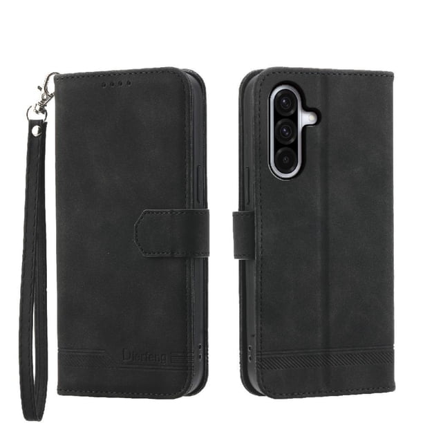 Funda Tipo Billetera para Samsung Galaxy A56 Carcasa Abatible con Porta Tarjetas, Bolsillo para Efectivo, Soporte Ajustable, Cierre Magnético y Correa de Muñeca Negro