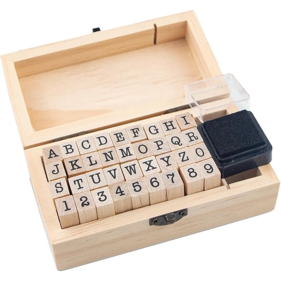 36 Pcs Small Wooden Rubber Stamps, Wooden Box Multipurpose Number Alphabet Letter Wood Rubber Stamp for Card Making, DIY Craft, Scrapbooking Supplie, etc