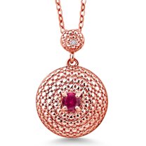 Gem Stone King 0.26 Cttw Round Red Created Ruby White Diamond Rose Plated Pendant with Chain