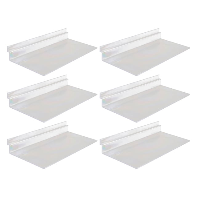 HEALEEP 6Pcs Transparent Rectangular Slatwall Shelves Wall Mounted Shoe Shelf for Home Retailers 9.8X4.7X1.4in