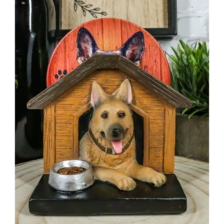 

Canine Service Germen Shepherd Dog In Doghouse Coaster Set Holder And 4 Coasters