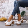 thumbnail image 3 of Dakaela Women's Slingback Chunky Heels Sandals Open Toe Leather Bow Platform Wedge Dress Walking Pumps Shoes for Prom Wedding Party White 9, 3 of 7