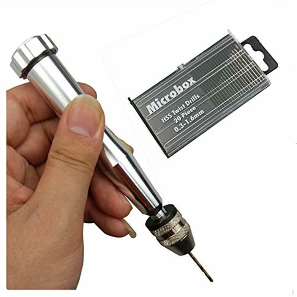 Pin Vise Hand Drill Bits 0.13.0mm Aluminum Keyless Chuck Mini +20pcs