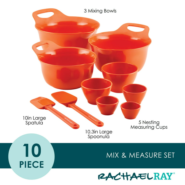 Rachael Ray 10-pc. Mix and Measure Mixing Bowl Measuring Cup and Utensil Set - Orange
