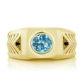 thumbnail image 2 of Gem Stone King 2.23 Ct Swiss Blue Topaz Black Diamond 18K Yellow Gold Plated Silver Men's Ring, 2 of 2