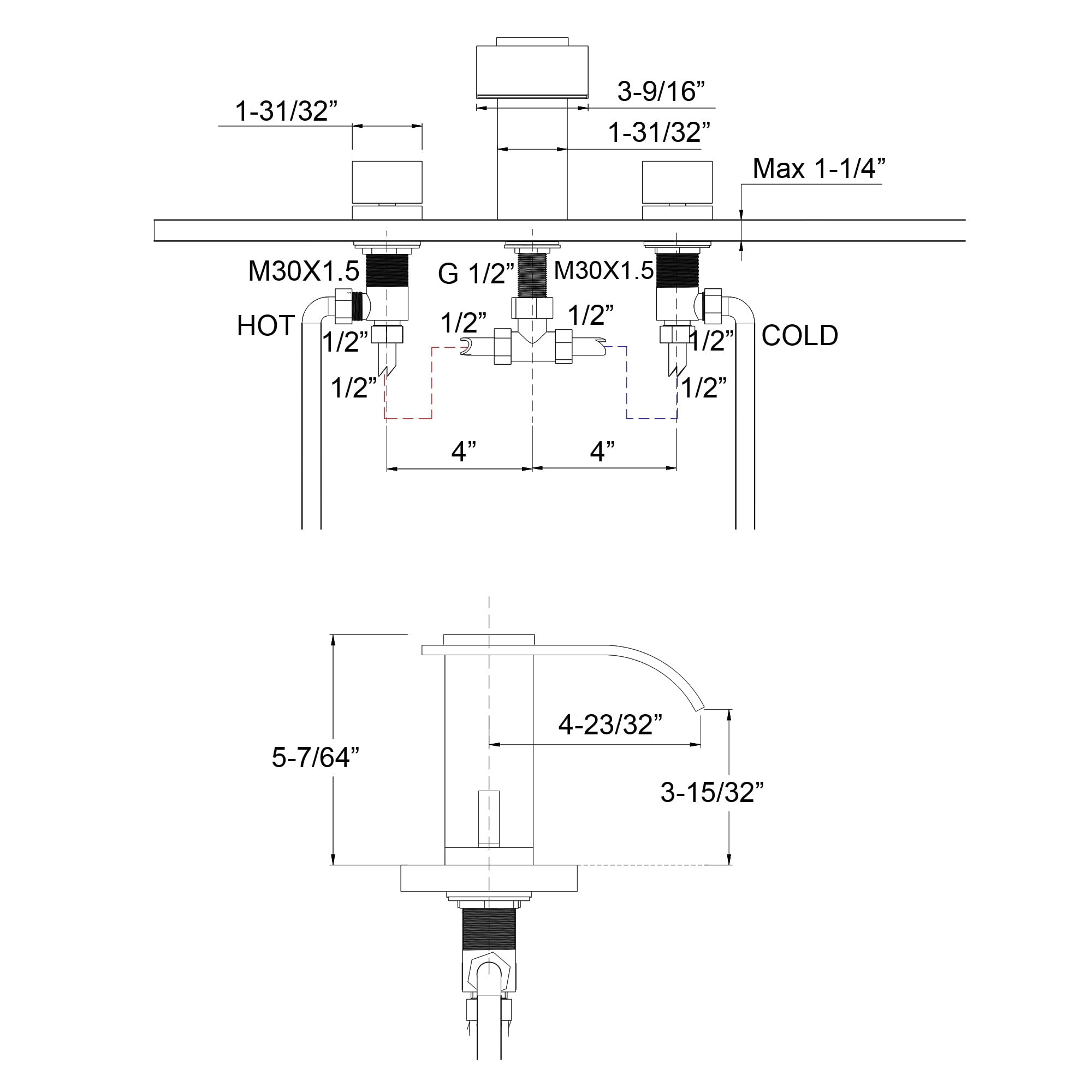 Waterfall Widespread Bathroom Faucet Brushed Nickel, 3 Hole 8 Inch Vanity Faucet