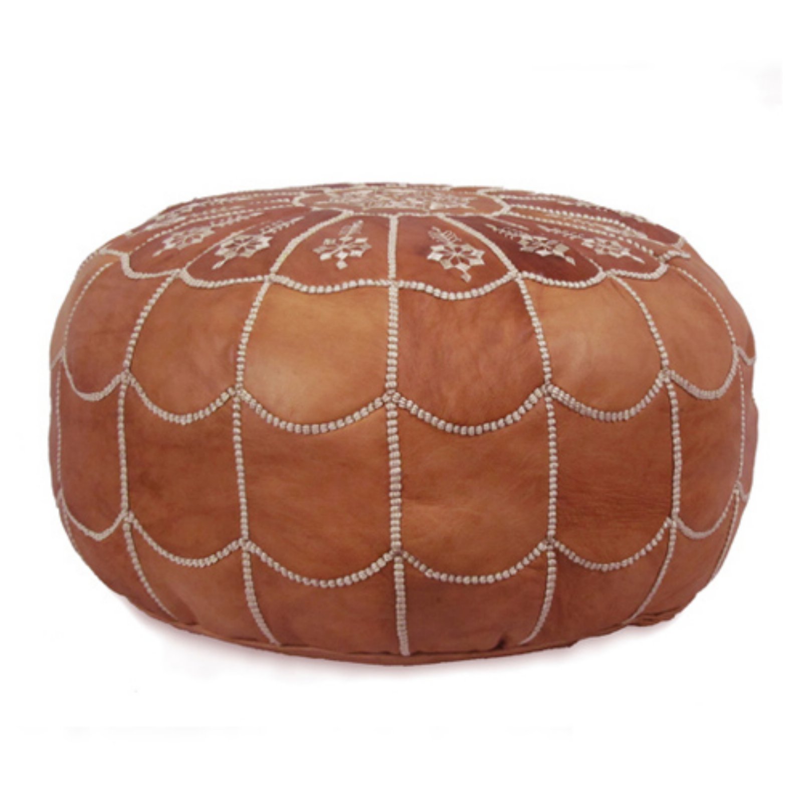 Ikram Design Moroccan Round Leather Pouf with Arch Design