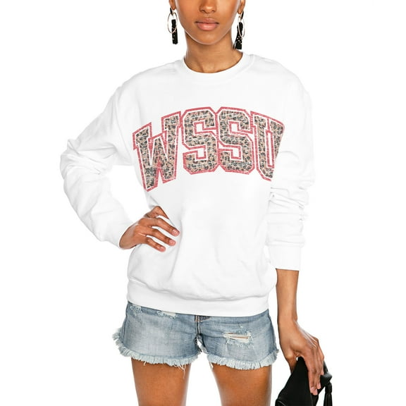 Women's Gameday Couture White Winston-Salem State Rams Distressed Snap Perfect Oversized Pullover Sweatshirt