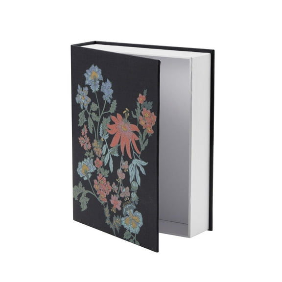 Beautiful Floral Faux Book Decorative Storage Box by Drew Barrymore, 7" x 9", Black