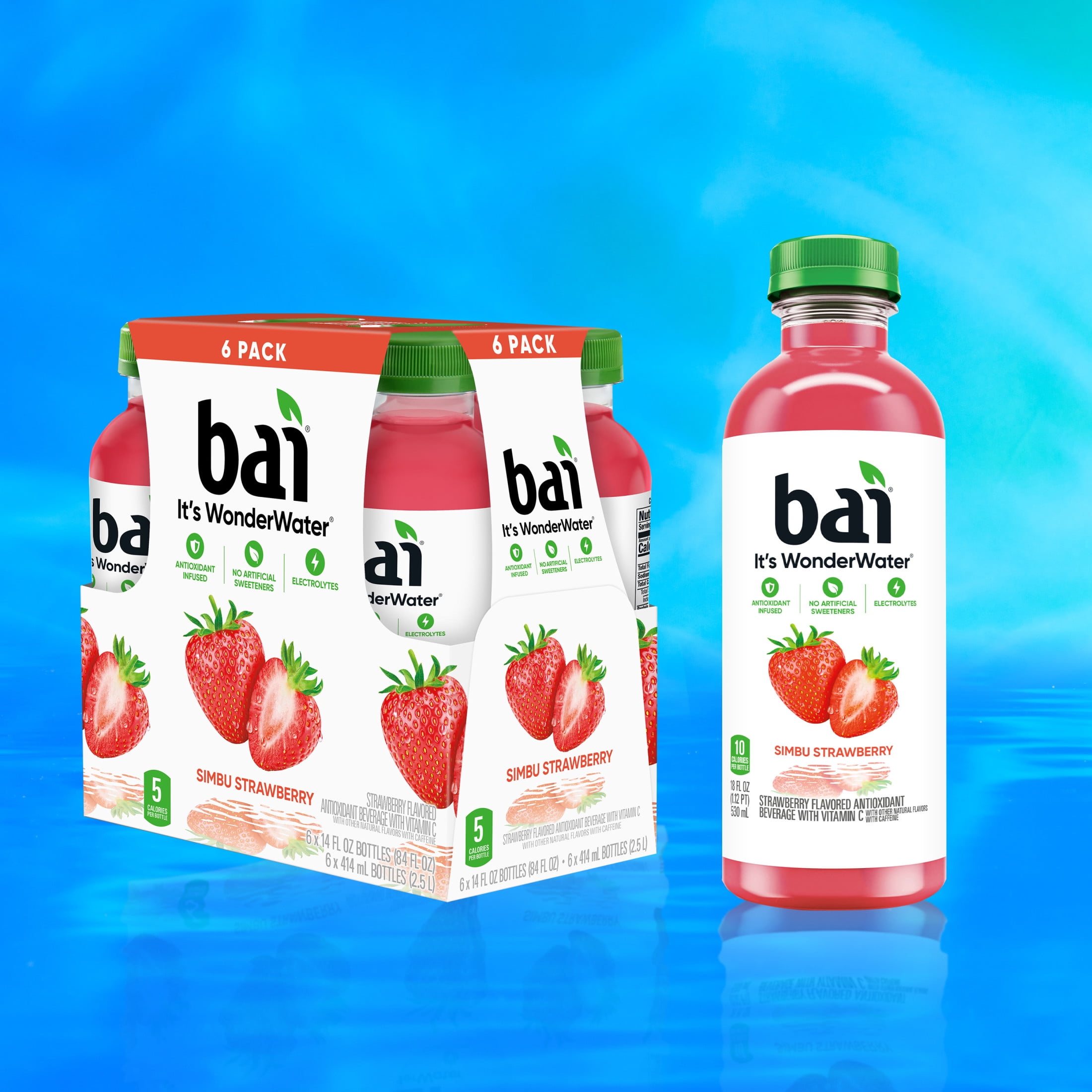 Bai Simbu Strawberry Antioxidant Infused Water Beverage, 14 fl oz, 6 Pack Bottles