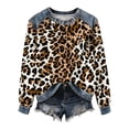 thumbnail image 5 of Leopard Print Distressed Denim Sweatshirts for Women Casual Long Sleeve Crewneck Loose Fit Pullover Top Brown L, 5 of 5