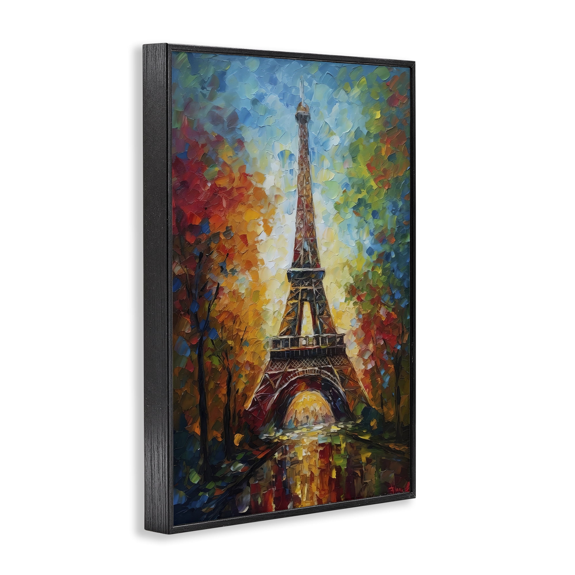 Stupell Industries Colorful Reflection at Eiffel Tower Black Framed Giclee Art, design by Creative Studio