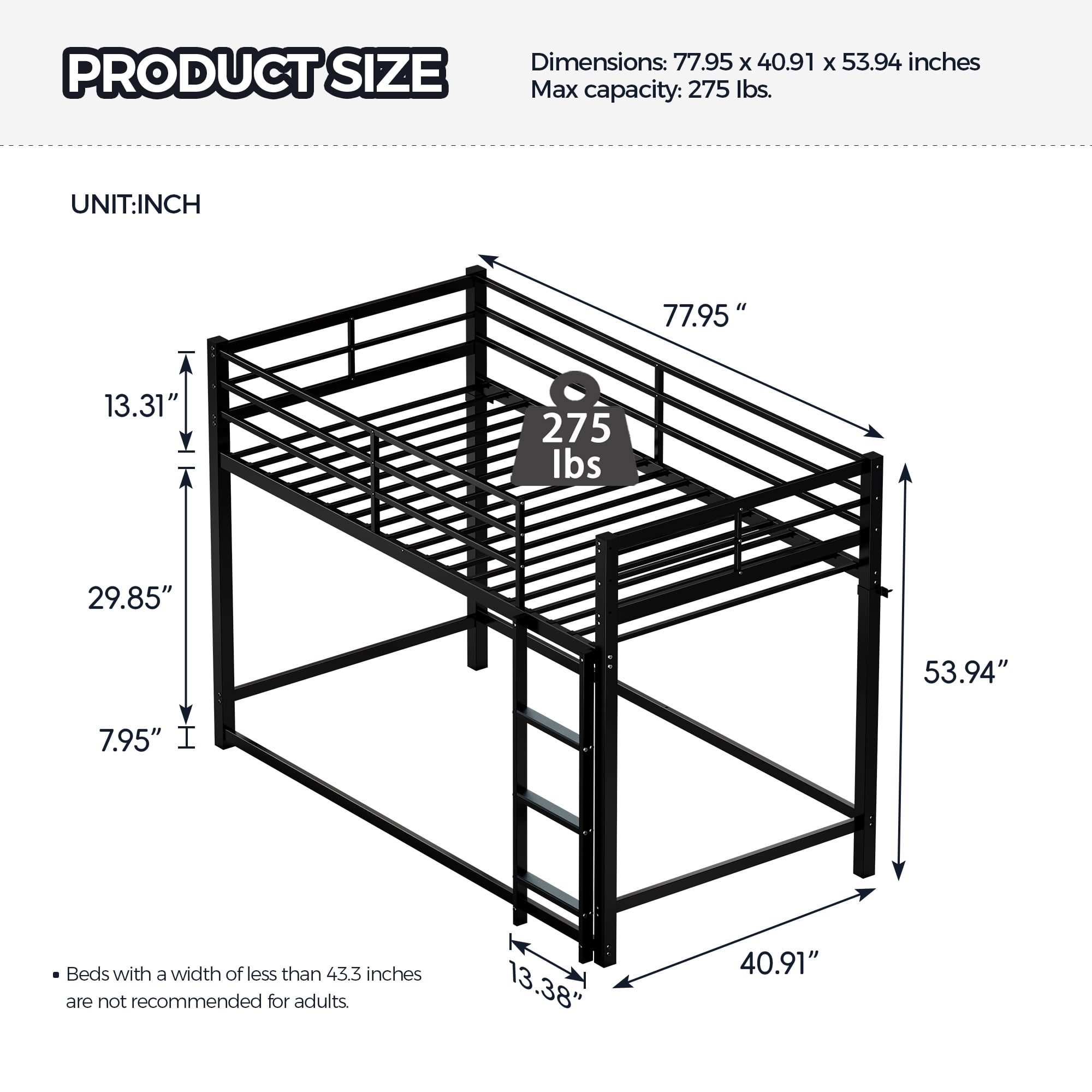 Mintazer Modern Twin Over Twin Metal Bunk Bed with Ladder and Guardrails for Bedroom Guest Room, White