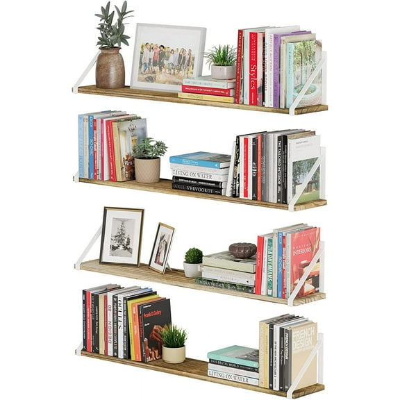 Wallniture Bora 36" Long Floating Shelves, Rustic Wall Shelves for Living Room, Kitchen, Bathroom, Office, Wall Bookshelf, Set of 4, Burnt