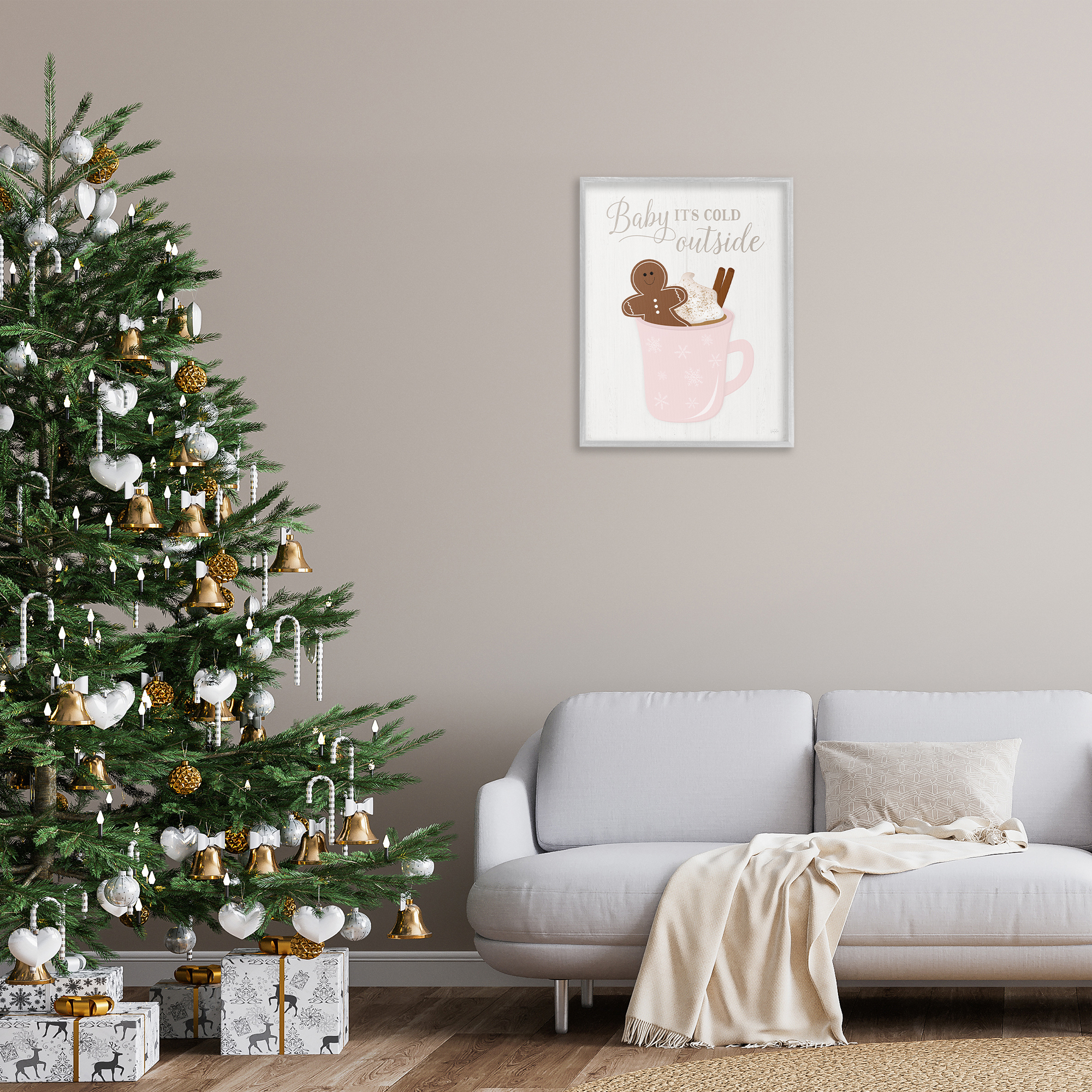 Stupell Industries Cold Outside Cocoa Holiday Painting Gray Framed Art Prints Wall Art, 24 x 30