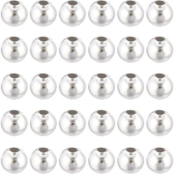 1 Box 100Pcs 6mm 925 Sterling Silver Plated Round Spacer Beads Ball Smooth Loose Beads for Bracelet Necklace Jewellery Making Craft Supplies DIY