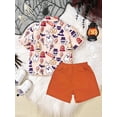 thumbnail image 6 of Michellecmm Toddler Boys Halloween Outfits Bowtie Ghost Pumpkin Print Turn-Down Collar Short Sleeve Shirts Tops Shorts 2Pcs Clothes Set, 6 of 9