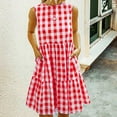 thumbnail image 7 of Sakmal Cotton Line Sundresses for Women Midi Ruffle Red Dress Crew Neck Sleeveless Plaid Dresses, 7 of 7