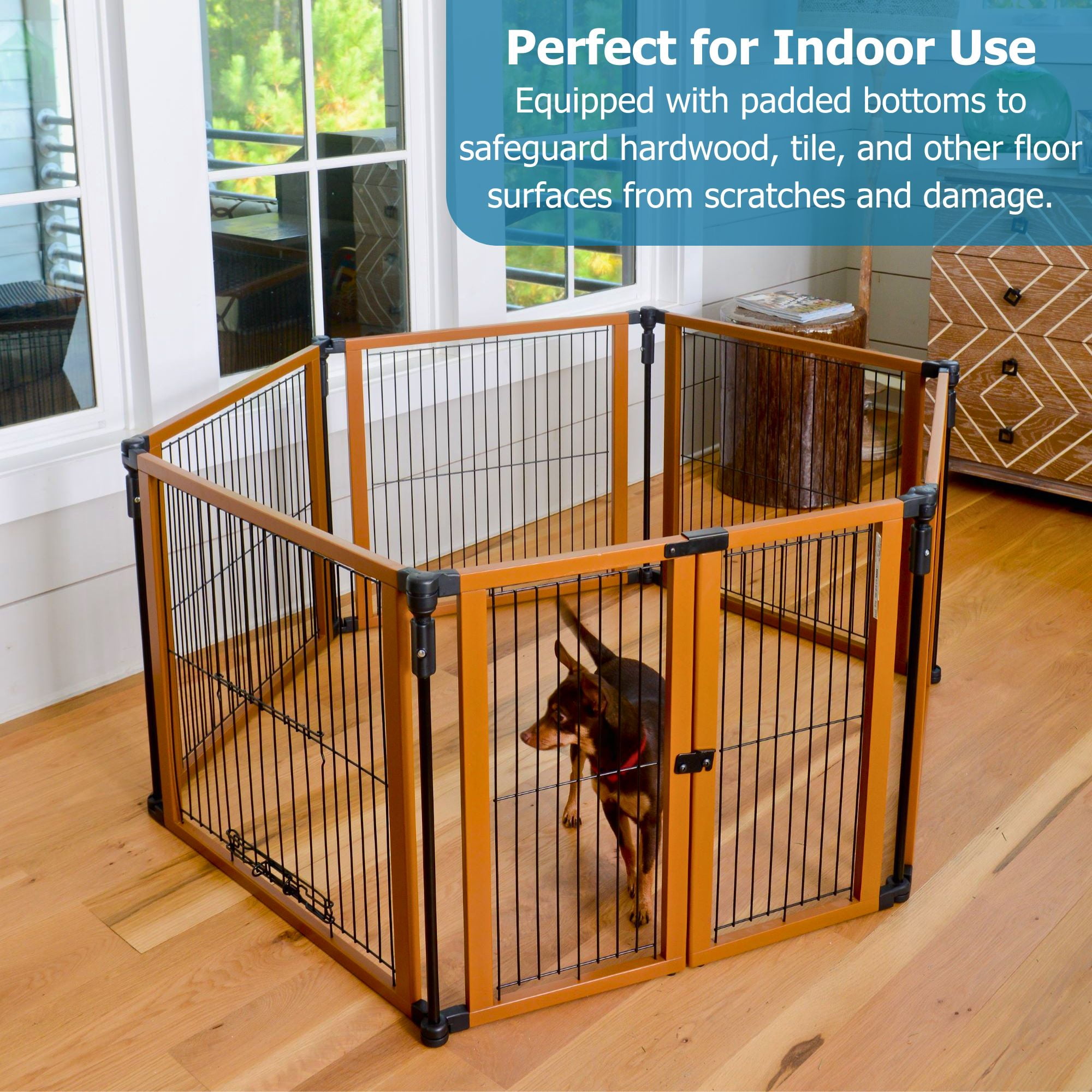 Cardinal Gates Pet Gate - Dog Playpen Indoor - Pet/Puppy Exercise Pen Great for Containment - 5 Fixed Panels and One 2-Part Panel with a Latch - Highly Configurable - USA Based