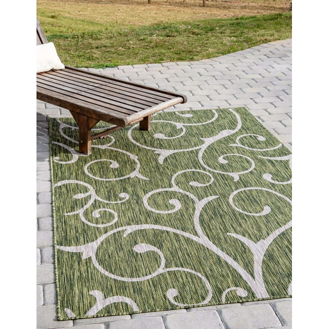 Unique Loom Botanical Collection Vine Floral Transitional Indoor and Outdoor Flatweave Area Rug, 4 x 6 Feet, green/ivory
