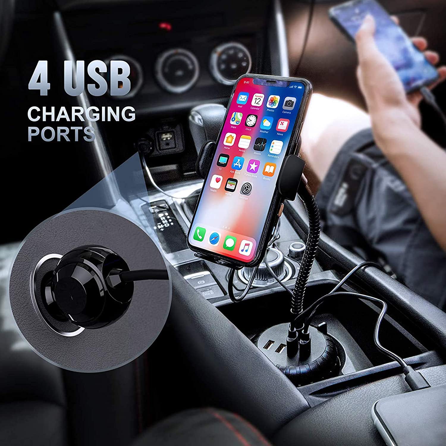 Amazon.com: [Fast Charging] andobil 15in Cup Holder Wireless Charger with  38W Adapter, Qi Car Charger Phone Mount Adjustable Gooseneck Car Cup Holder  for iPhone 13 12 11 Pro Max XS, Galaxy S22