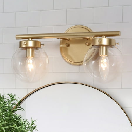 

Ciare Mid-century Modern Gold Bathroom Vanity Light 2-light LED with Globe Glass Wall Sconces - L 14 x W 6.5 x H 8