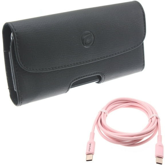 USB-C to Type-C Pink 6ft Long Cable w Leather Case Belt Clip for Samsung Galaxy A53 5G,A33 5G Phones - PD Fast Charger Cord Power Wire, Holster Cover Loops Pouch