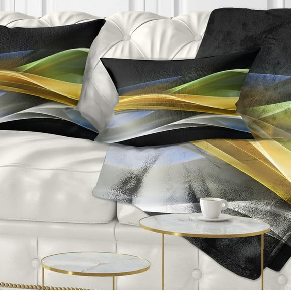 Designart Gold Silver Straight Yellow Lines - Abstract Throw Pillow - 12x20