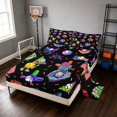 thumbnail image 2 of Manfei Cartoon Sport Bed Sheets, Baseball Print Full Size Sheets, MultiColor Black 4pcs(1 Flat Sheet, 1 Fitted Sheet and 2 Pillowcases), 2 of 6