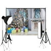 SAYFUT 7x5ft Christmas Backdrop Indoor Christmas Tree Backdrops Wood Floor with Christmas Gifts and Candles Photography Background for Xmas Party Decoration Studio Props