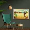 thumbnail image 2 of Western Horse Wall Art with Frame, Country Themed Clipart Illustration Cowboy Riding in Desert Wild West, Printed Fabric Poster for Bathroom Living Room, 35" x 23", Multicolor, by Ambesonne, 2 of 2
