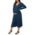 thumbnail image 4 of INSPIRE CHIC Womens Maternity Dresses Button Pleated Knit  Long Sleeve Photoshoot Pregnancy Maxi Dress M Blue, 4 of 6