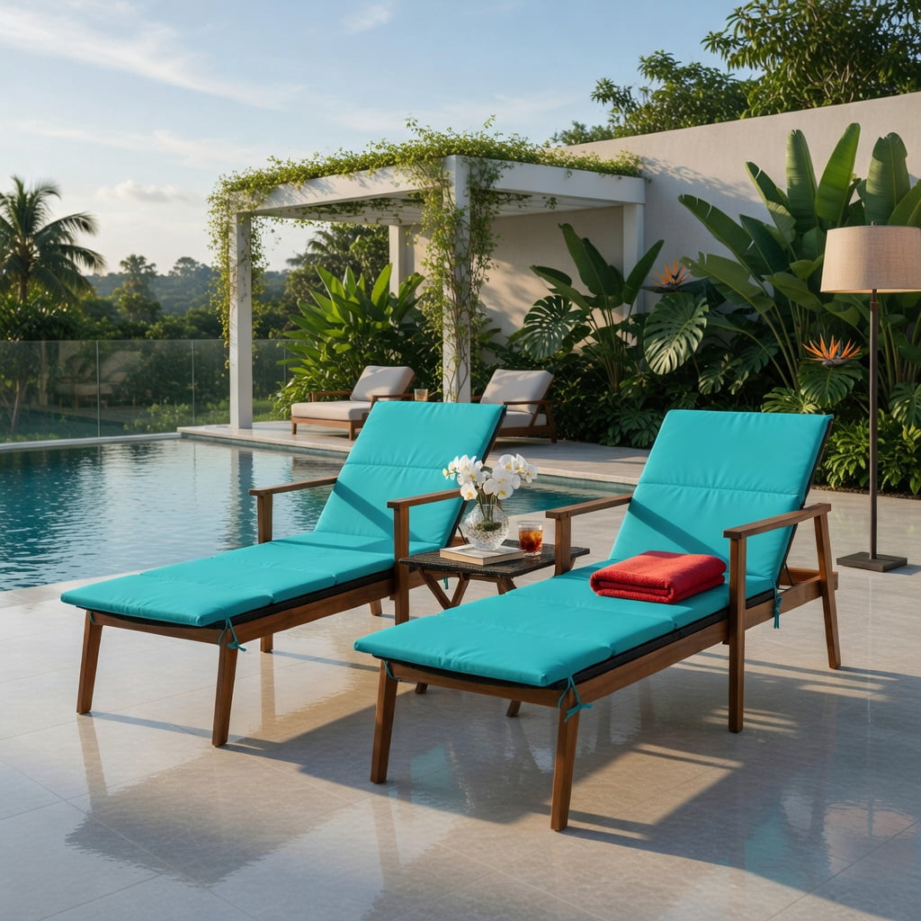 Hommoo 3-Piece Outdoor Rattan Lounge Chair Set with Adjustable Reclining Seats & Foldable Side Table for Patio, Deck, Pool or Backyard, Turquoise