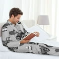 thumbnail image 6 of Salouo Gray Tractor Print Button-Front Long Sleeve Pajama Set for Men, Soft 2Pjs Men's Long Sleeve Sleepwear-Medium, 6 of 7