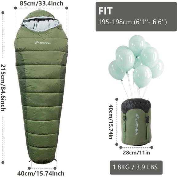 Mummy Sleeping Bag for Adults 14-41 ℉ Cold Weather 3-4 Season Camping Sleeping Bags with Compression Sack for Backpacking Hiking Traveling