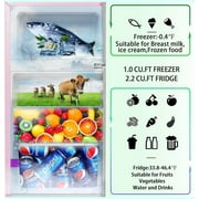 Kcpolre Pink Mini Fridge with Freezer 3.2 Cu.ft Refrigerators, Adjustable Glass Shelves, Quiet Dual Door Dorm Fridge for Bedroom, College, Office