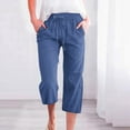 thumbnail image 2 of Pantalon Ample en Lin Uni pour Femmes, 7/8, avec Poches, 2 of 4