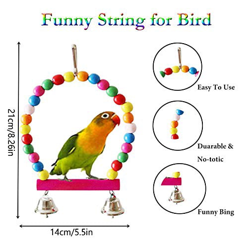 Love Birds Small Parakeets Cockatiels Macaws 7 Pcs Bird Parrot Toys Finche ESRISE Hanging Bell Pet Bird Cage Hammock Swing Climbing Ladders Toy Wooden Perch Chewing Toy for Large Parrots Conures 