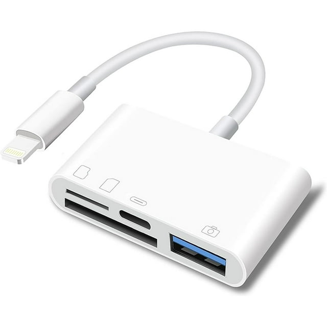 SD Card Reader for iPhone Lightning to 4 in 1 USB Camera Adapter Compatible OTG Micro SD TF Memory Card Reader for iPad with Charging Port