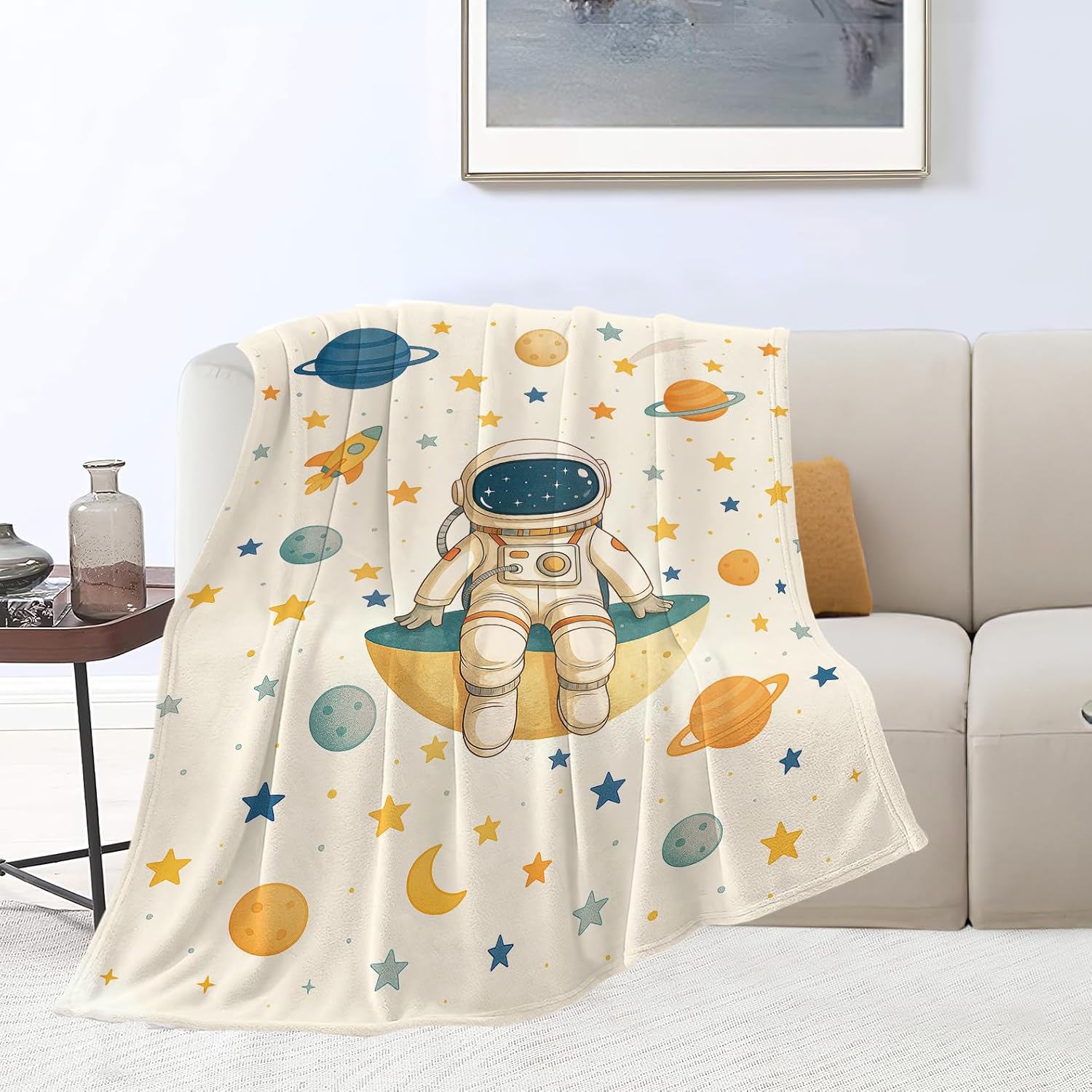 Astronaut Blanket Super Soft Warm Fluffy Fleece Flannel Space Blanket Cozy Fuzzy Plush Stuff Spaceman Bedding Blankets Gifts for Women Users men Women Adults 50"X40"