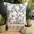 thumbnail image 2 of Silver Pillow Cover 20x20 inch (50x50 cm), Designer Silver Pillow case, Beaded Corals Beach Ocean Pillow Cover, Floral Mediterranean Cushion Cover, Square Silk, Sea - Silver Coral, 2 of 10