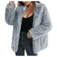 thumbnail image 2 of Cameland Winter Coats for Women Plus Size Fuzzy Fleece Open Front Long Sleeve Cardigans Sweaters Coats Faux Gilet Waistcoat Body Warmer Jacket Coat Outwear with Pockets on Clearance, 2 of 4