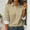 thumbnail image 2 of Women's Button Down Shirts Long Sleeve Business Work Tops Casual with Pockets Jacket for Office and Daily Wear Fashion Outfits ,Khaki 2XL, 2 of 6