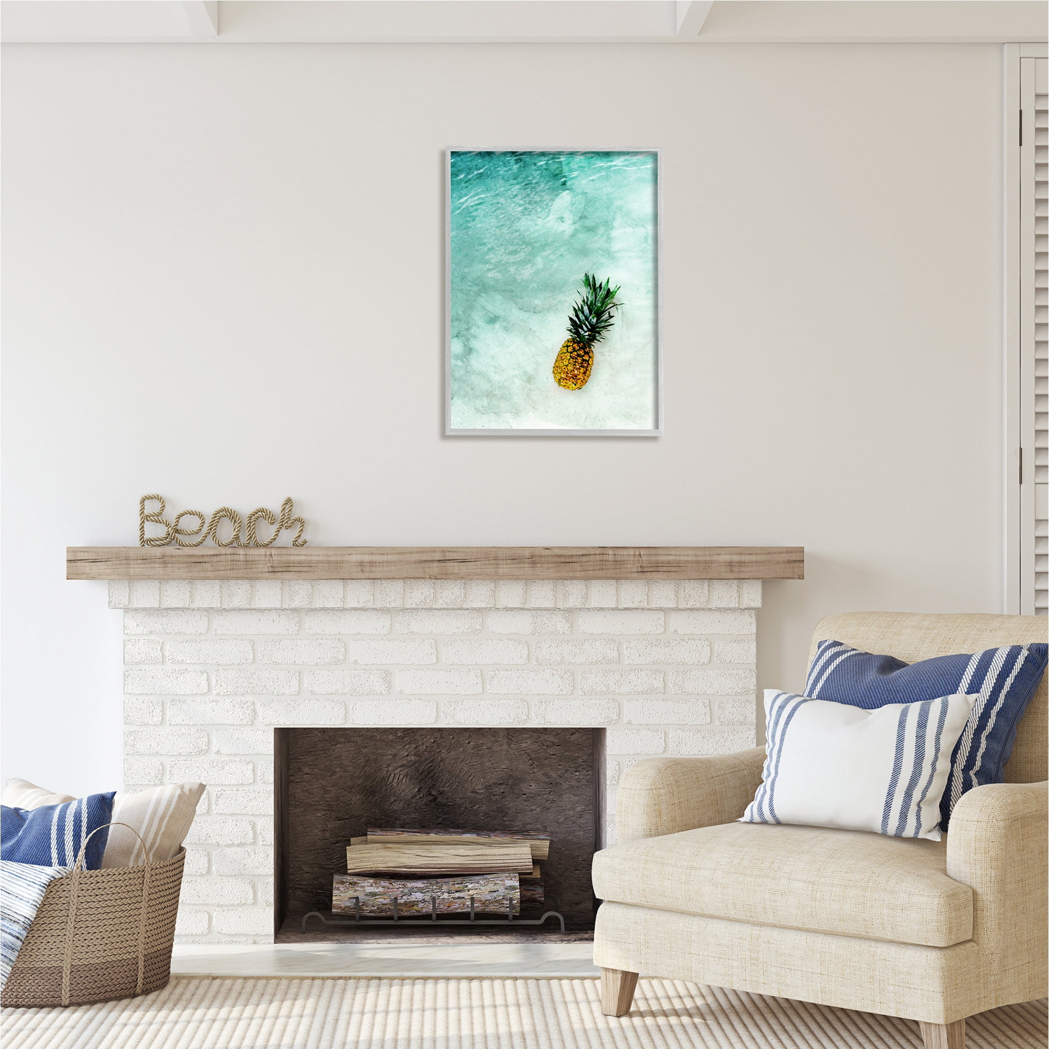 Stupell Industries Pineapple on Beach Ripples Nature Photography Gray Framed Art Print Wall Art, 24 x 30