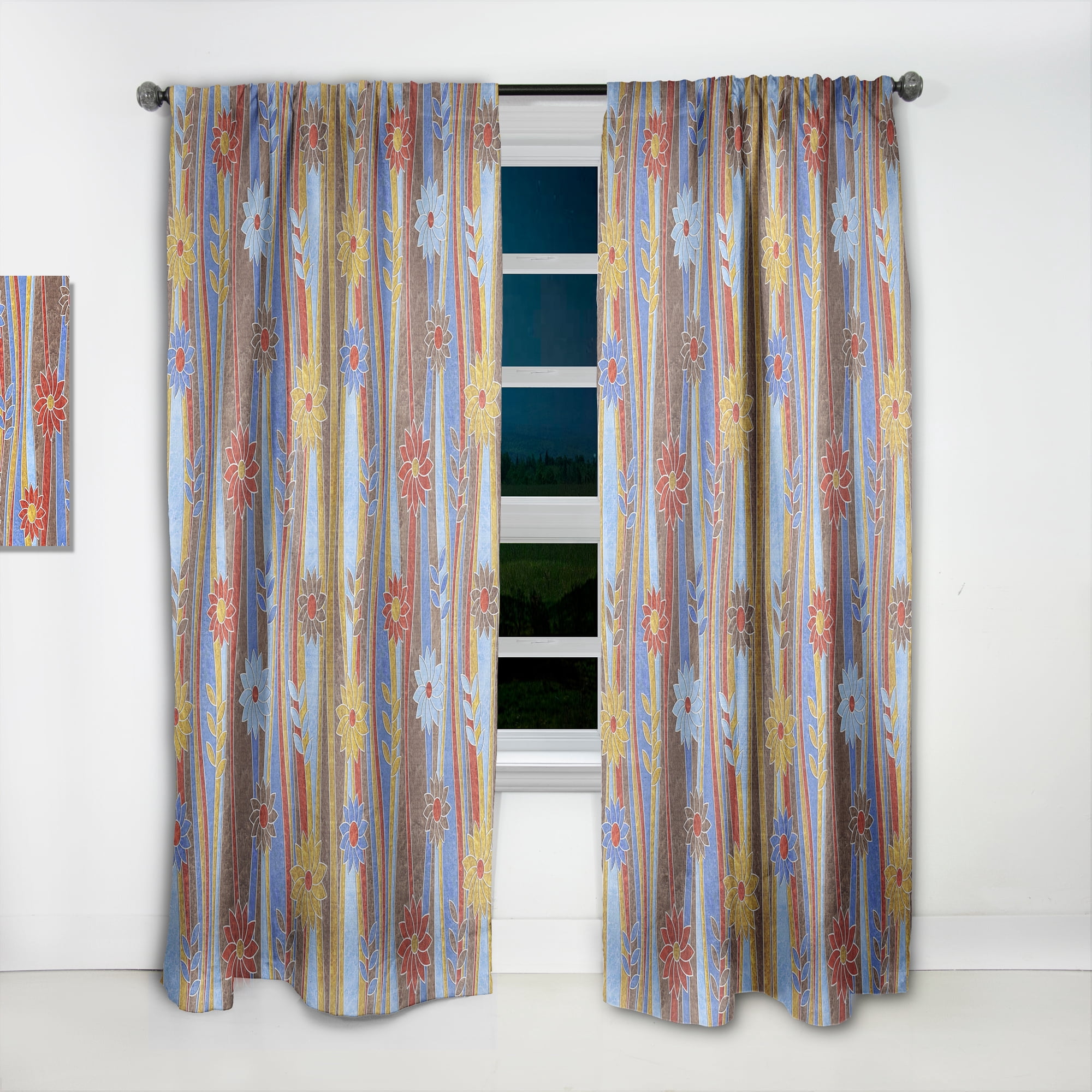 Designart 'Retro Pattern Over Floral IV' Mid-Century Modern Curtain Panel